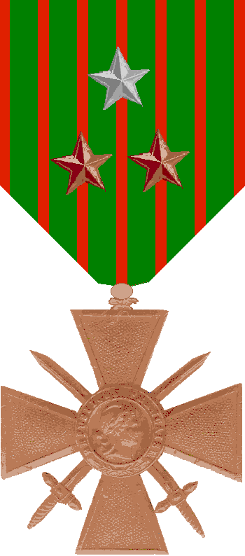Croix de guerre 1914-1918 avec 2 étoiles de bronze et 1 argent
