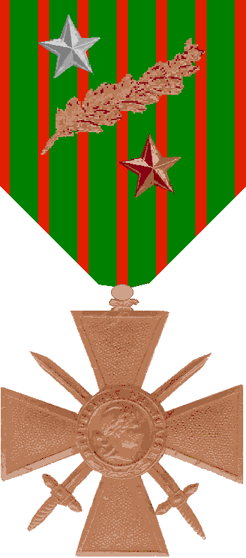 Croix de guerre 14-18 avec une plame, une étoile d'argent et une étoile de bronze