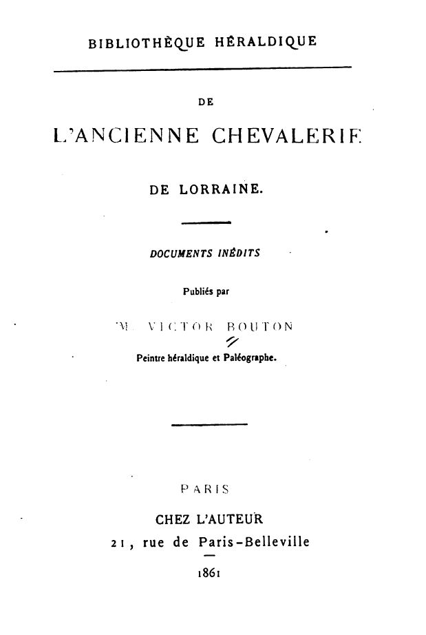 De l'ancienne chevalerie de Lorraine