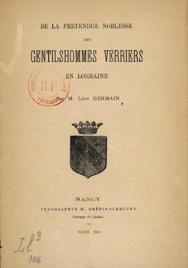 De la prétendue noblesse des Gentilshommes Verriers